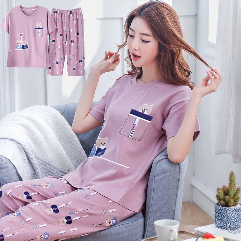 pajamas Summer pajamas female Korean student cropped trousers, cotton