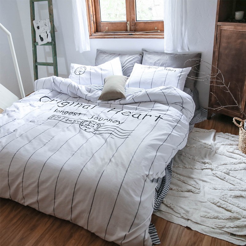 Nordic White Stripes Duvet Cover Set Twin Queen King Size Shopee