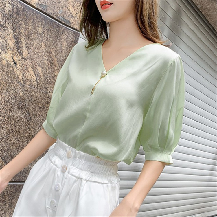 green chiffon shirt