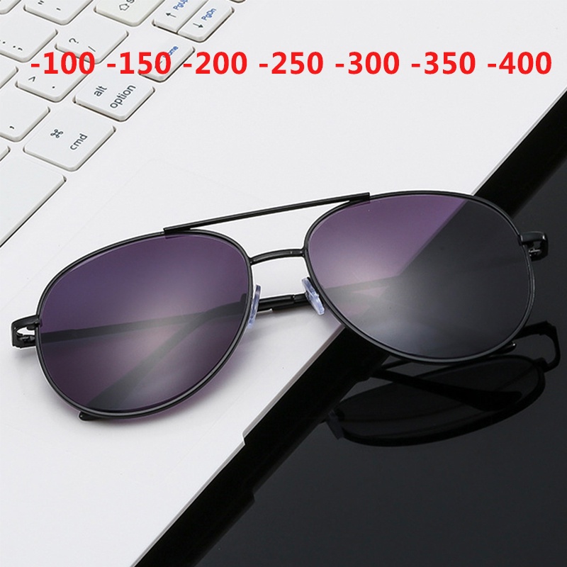 100 To 400 Myopia Glasses Spec UV400 Protection Fashion Parallel Bar Design Pilot Alloy