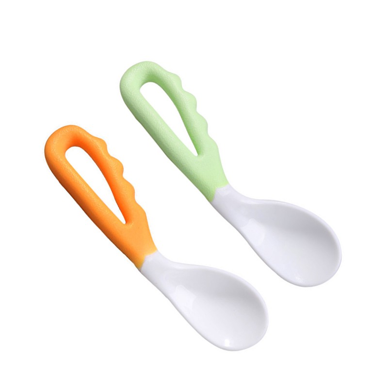 2Pcs Baby Infant Spoon Solid Feeding Safe Pacifier Bending Spoon Curved Flatware
