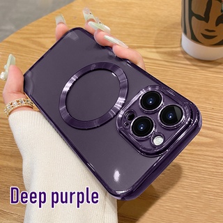 Deep Purple For iPhone 14 Luxury Plating Magnetic Phone Case For iPhone 14 13 Pro Max 12 Pro Max 14 Plus Transparent Soft Silicone Casing