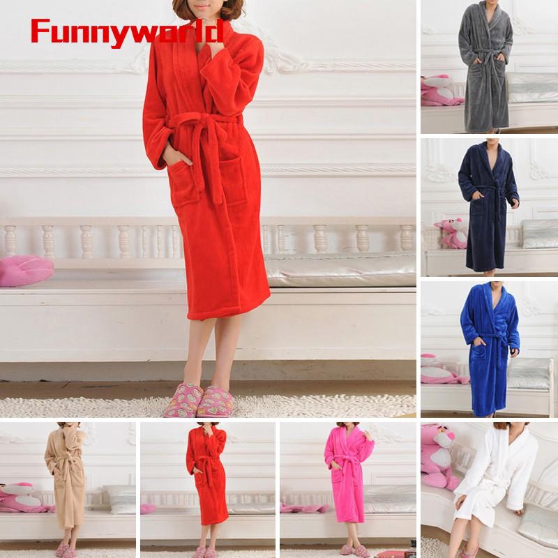 Adult Womens Mens Flannel Long Sleeve Nightgown Dressing Bath Gown Warm