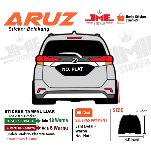 Sticker kereta, Sticker belakang Perodua Aruz, Custom 