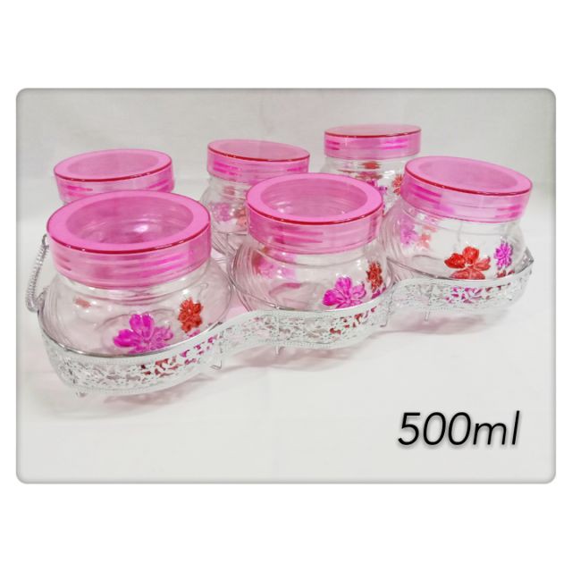 Balang Kaca Kuih Raya 7pcs Glass Canister Set With Rack Purple Colour Shopee Singapore