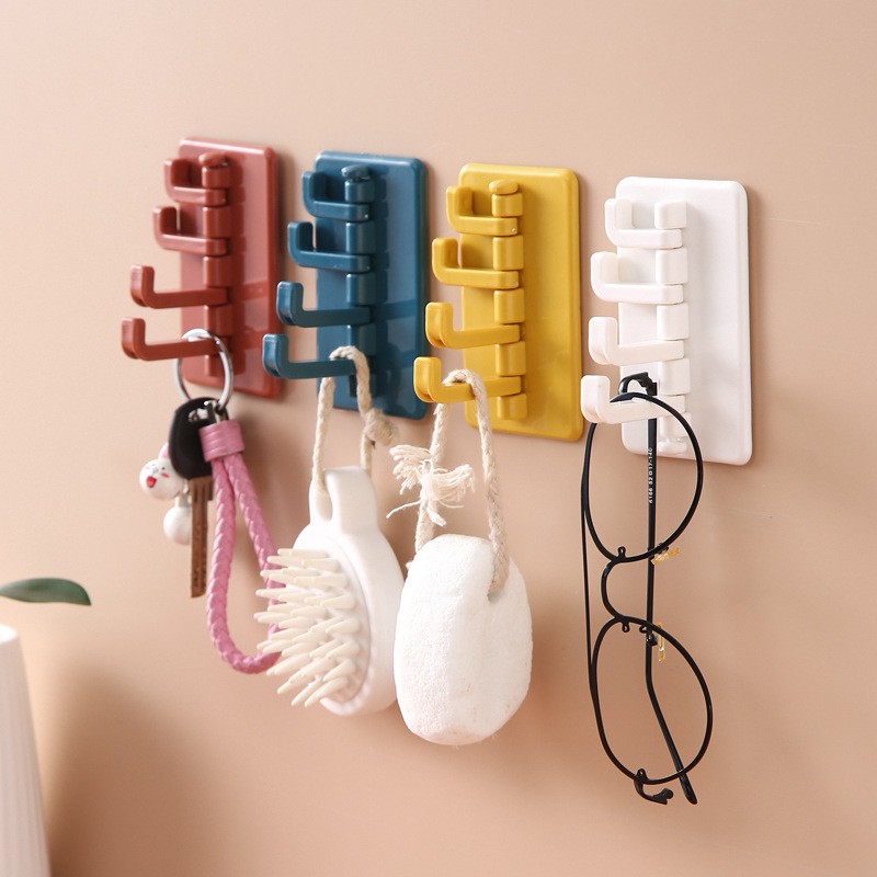 4in1 Wall Hooks Creative Nordic Rotating Viscose Hook Glue Clasp Home Bathroom Kitchen Wall Punch-Free Paste Hanger