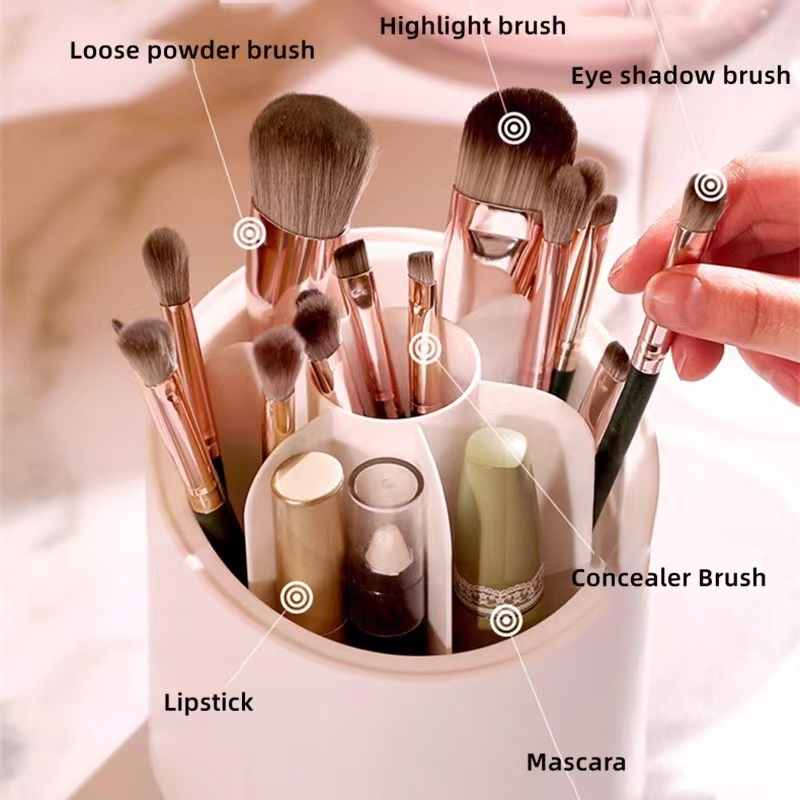 360 Rotary Makeup Brush Storage Box With Cover Dust Proof  Large Capacity Eyebrow Pencil Lipstick Makeup Brush Holder