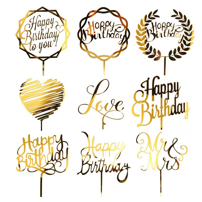 Happy Birthday Gold Cake Topper Acrylic Party Decoration | Shopee Singapore
