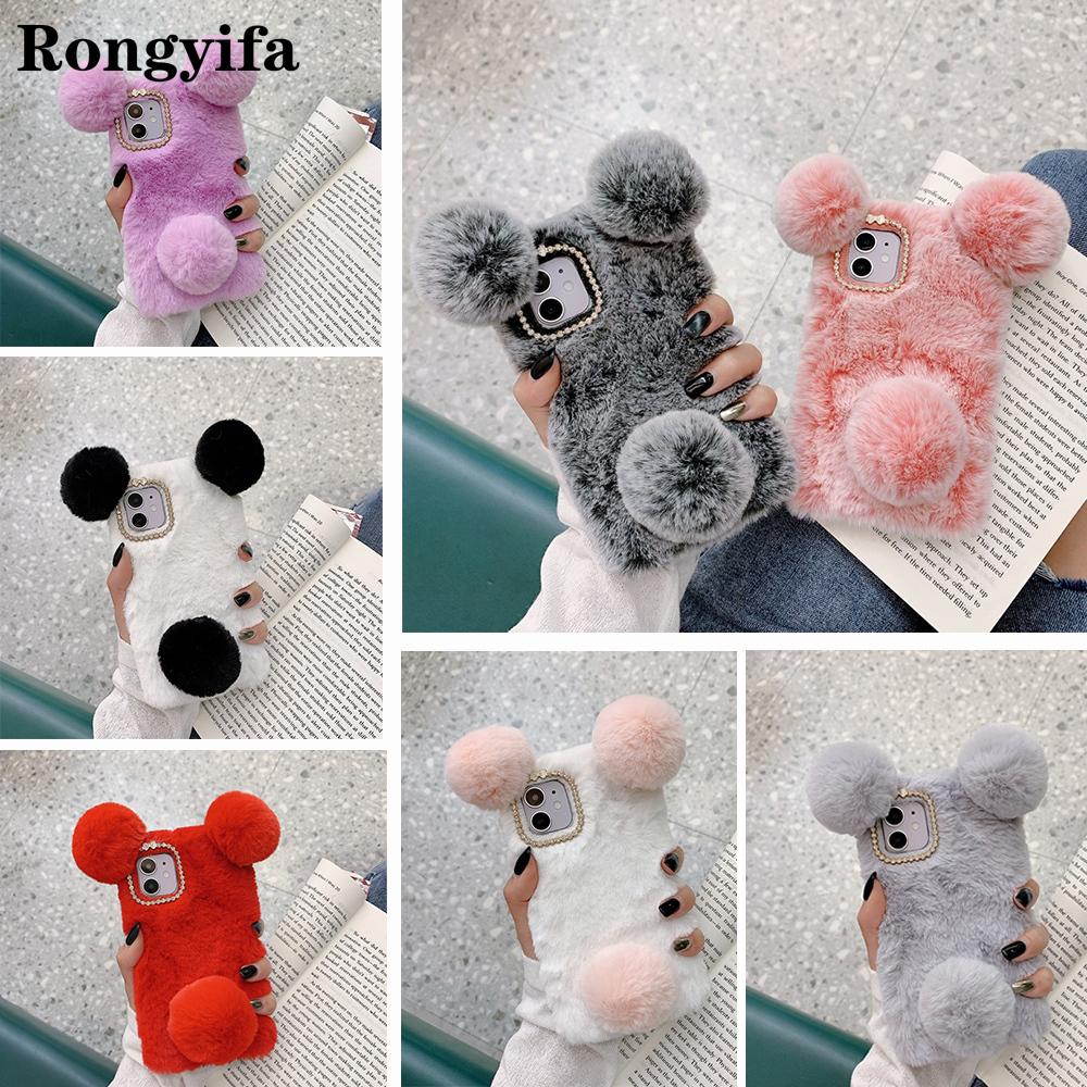 3d Panda Case For Iphone 12 11 Pro Max Case Cute Ears Plush Fur Fluffy Rabbit Case Girls Luxury Silicone Cover Shopee Singapore