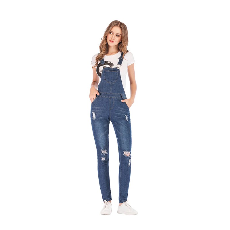 denim ripped jumpsuit