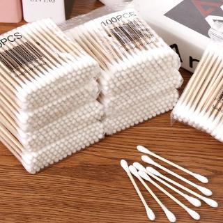 Image of 200 Pcs Double Head Cotton Swab Women Makeup Cotton Buds Tip For Medical Wood Sticks Nose Ears Cleaning Health Care Tool