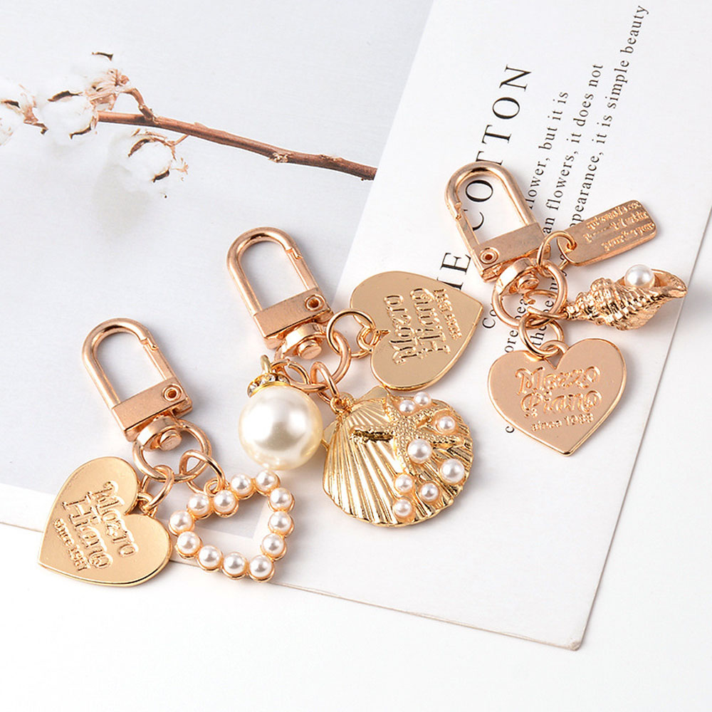 TWINKLE1 Cute Key Chain Korean Bag Charms Heart Key Ring Pearl Gold ...