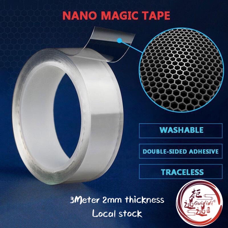 [Local stock] 3 Meter, 2mm Nano doublesided waterproof strong adhesive