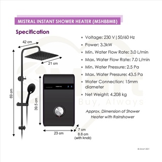 Mistral Instant Water Heater with Rain Shower & DC Pump [MSH88P ...