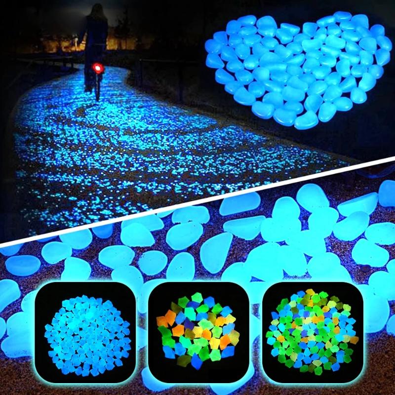 300pcs Garden Luminous Glowing Stone Pebble Glow In The Dark Garden