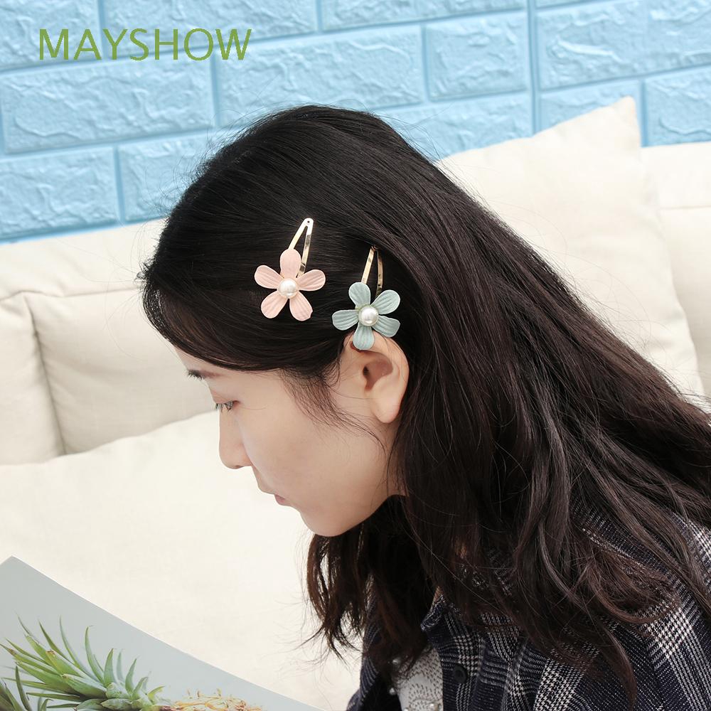 2pcs Set Girls Kids Sweet Bobby Pin Crystal Pearl Flower Pearl