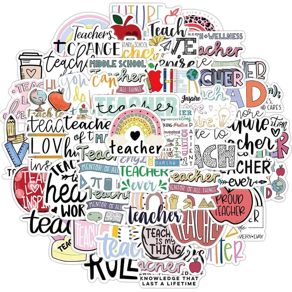 [Large sticker]50Pcs Thank You Teacher Stickers Teachers Day Goodies