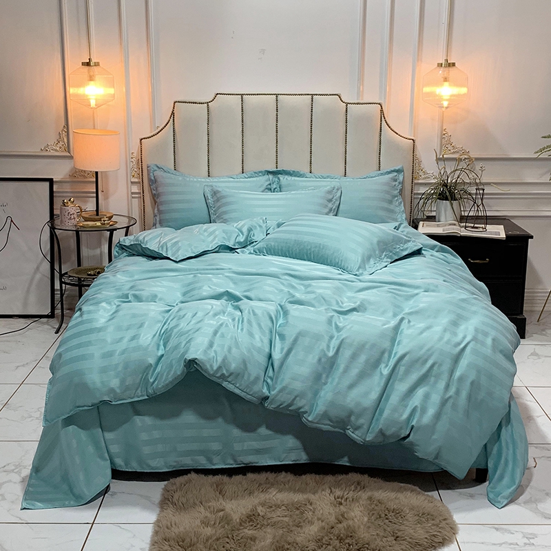 MUJI Style Satin Stripes Bedding Set Duvet Cover Bed Sheet