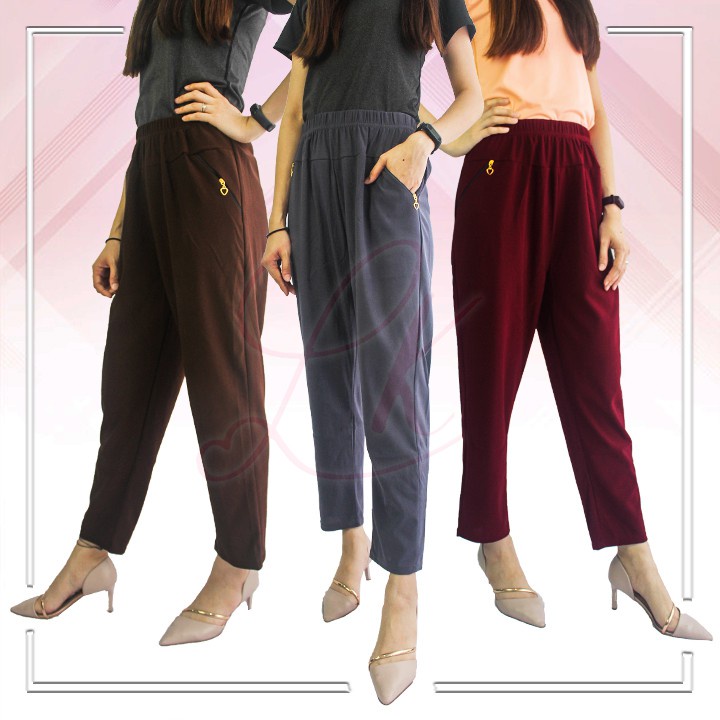 Pakaian Wanita Harga Borong Lady Women Stretchable Casual Long Pants Plain Loose Cut Zip Pockets Seluar Panjang Kasua Shopee Singapore