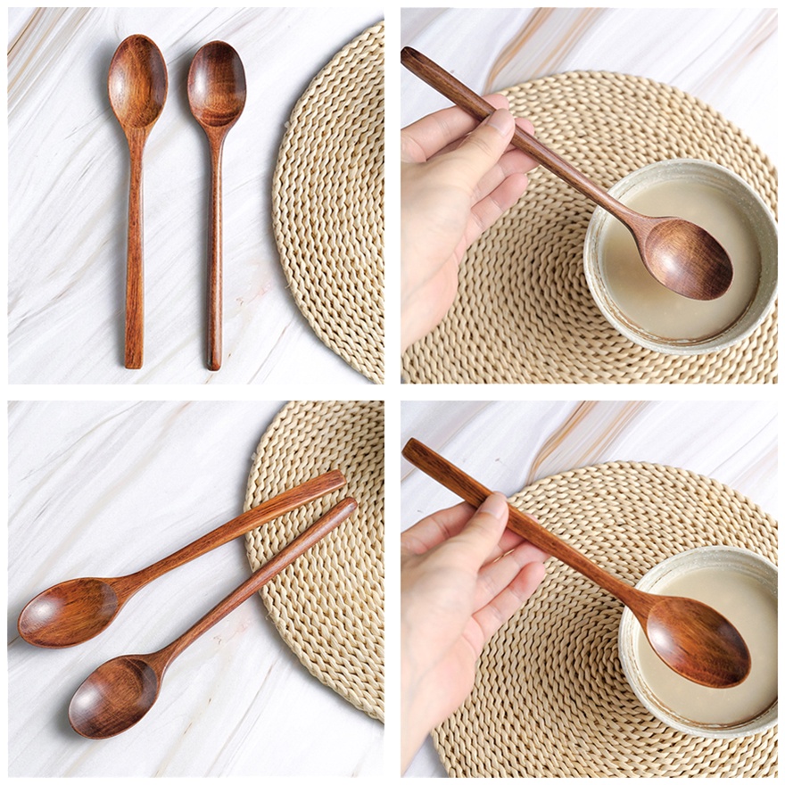 1PCS New Japanese Style Wooden Soup Spoon Natural Wood Tableware Bamboo Teaspoon 