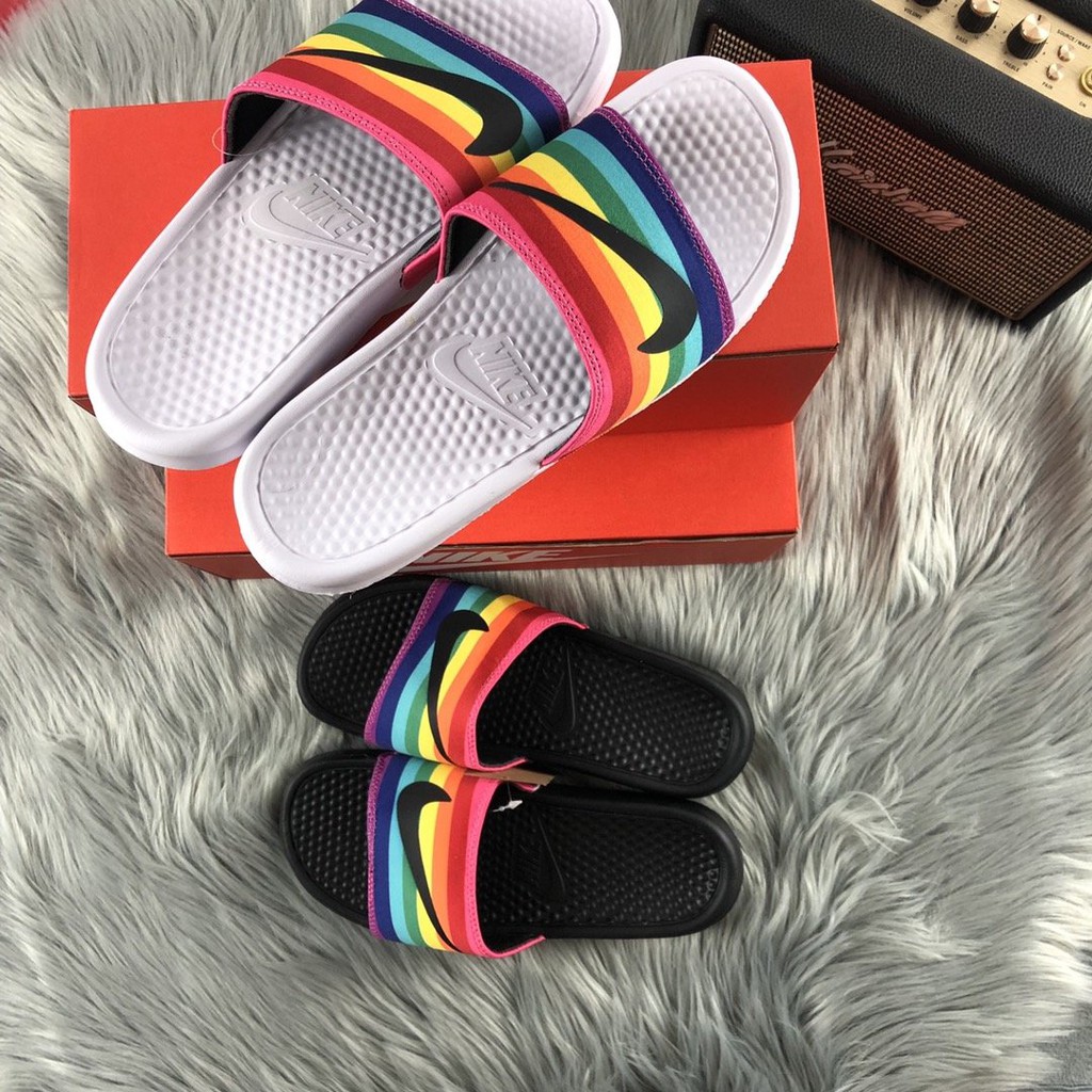 nike rainbow slippers