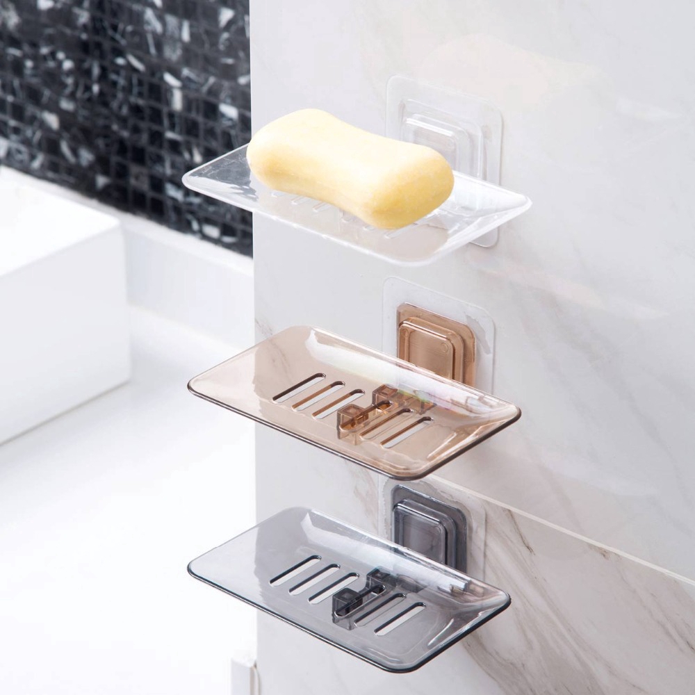 Self Adhesive Soap Rack Sponge Holder Case Shower Shelf Drain Box Soap Dishes 