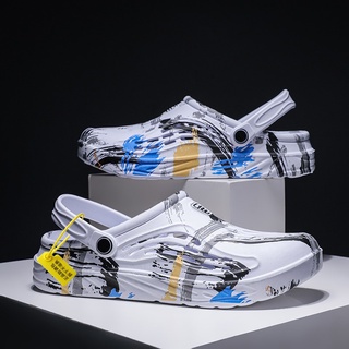 Ready Stock Men's Hole Shoes Lightweight Large Size 46 47 48 49 Breathable Thick-Soled Wear-Resistant Anti-Slip EWMJ