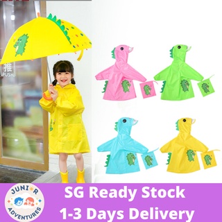 Kids Dinosaur Poncho Raincoat With Hood comes with Storage Bag for Boys and Girls, and Umbrella
