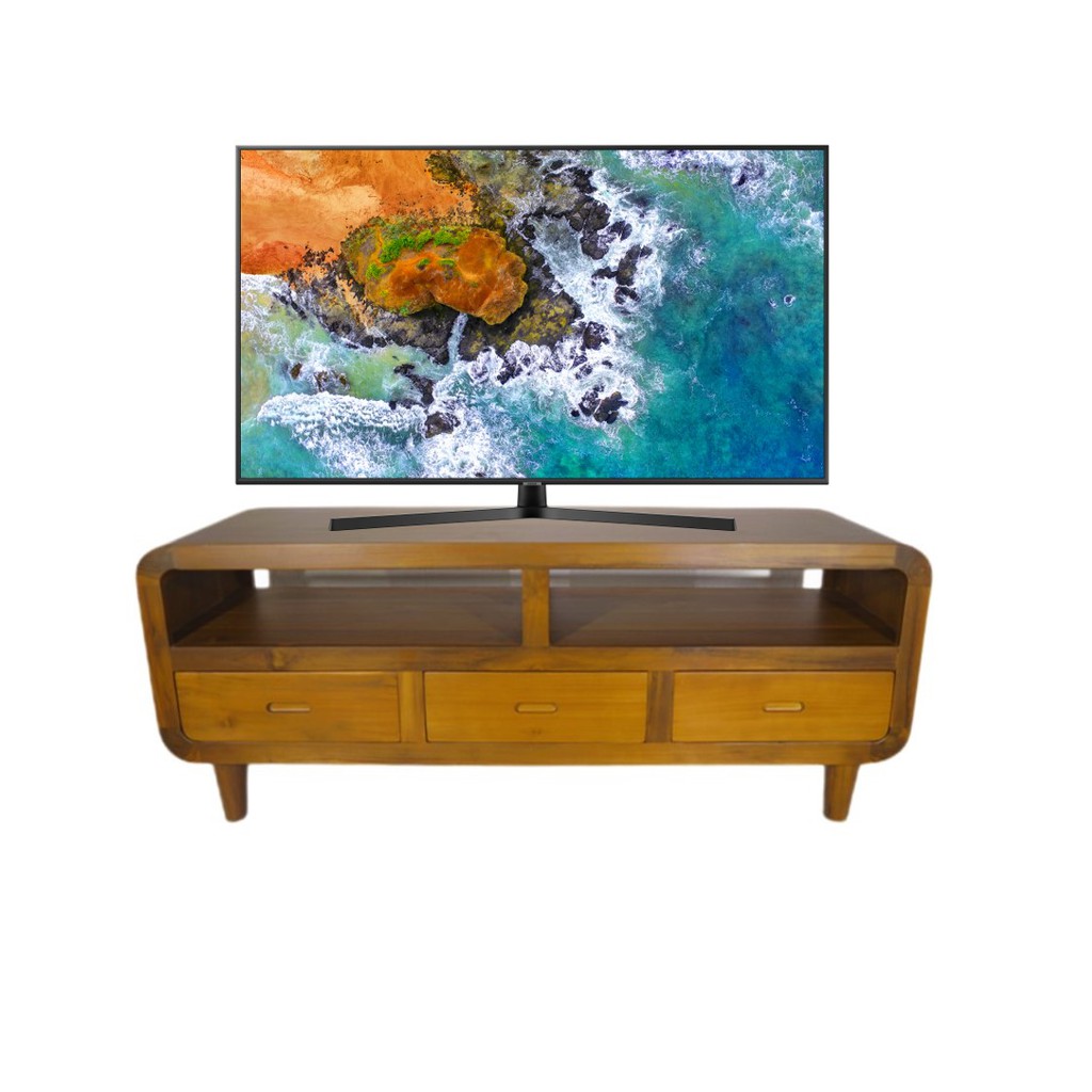 Solid Wood TV Console Stand - Hand Crafted Minimalist Wooden Teak