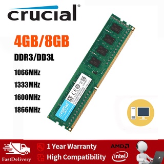 Crucial 4GB 8GB DDR3 DIMM Desktop RAM 1.35V 1.5V 240pin  1066 1333 1600 1866Mhz Memory Port RAM For Desktop