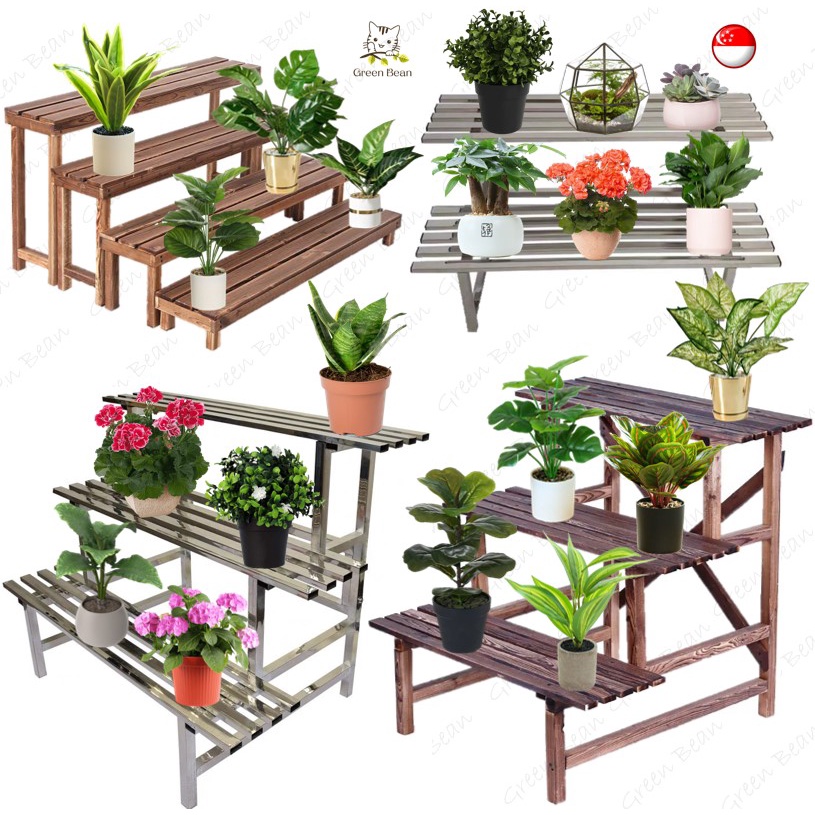 [SG STOCK] Plant Rack Plant Stand Wooden Plant Self Flower Rack For