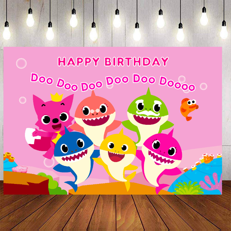 Baby Shark Pink Birthday Backdrop Cartoon Characters Pink Sea Photography Background For Girls Party Decoration Custom Name Photo Shopee Singapore