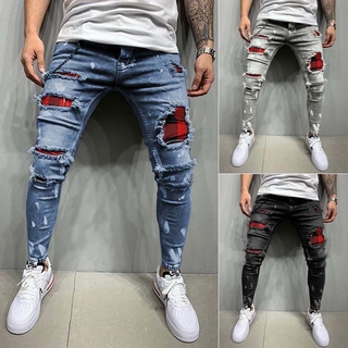 Image of Fashion Men Jeans Skinny Jeans Stretch Pant Ripped Jeans Frayed Jeans Men Pants Slim Fit Pant