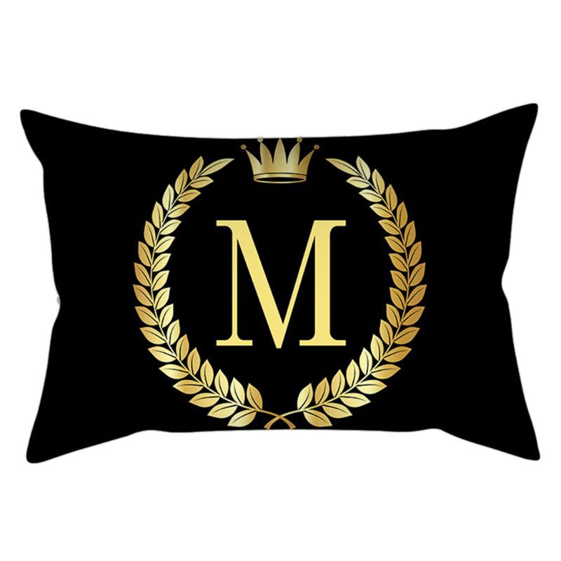 Sofa Home Decorative Pillow Case Glitter Black Gold Alphabet Word