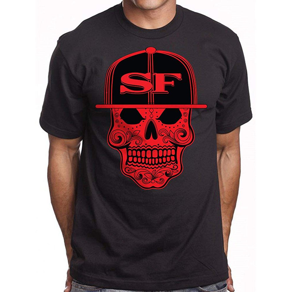 red and black graphic tee