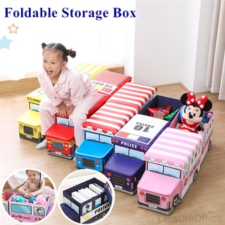 Folding Cartoon Storage Box Bus Shape Toys Large Capacity Organizer Clothes Stool Stackable Foldable Collapsible Fabric Case Container #0