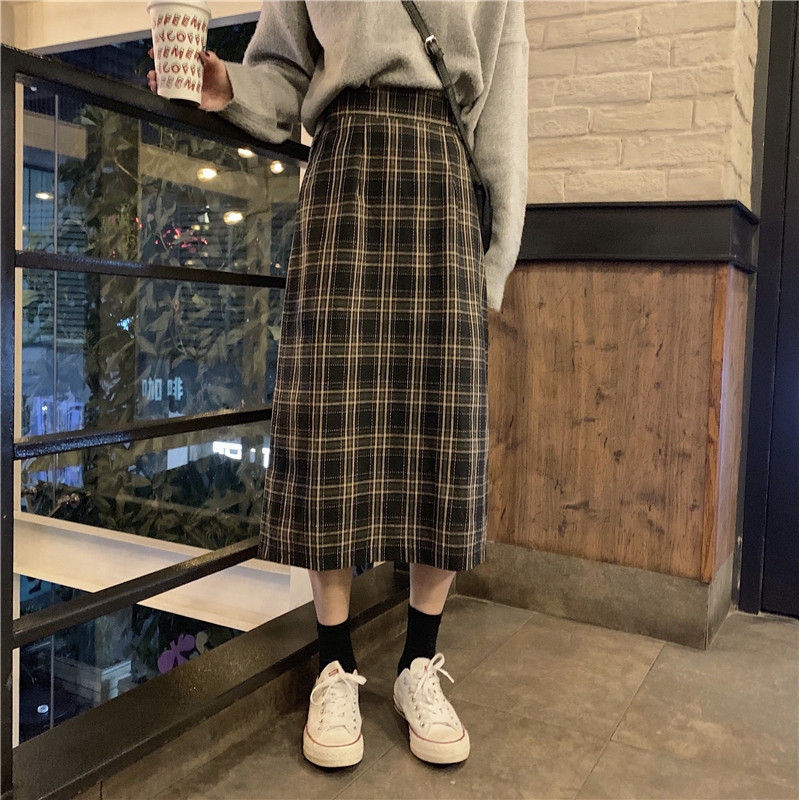 plaid maxi a-line skirt