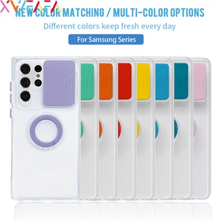 Samsung Galaxy Z Flip 3 Fold Flip3 Fold3 5G A03 Core Candy Color Slide Lens Full Protection Transparent Case Ring Holder Stand Protective Phone Cover