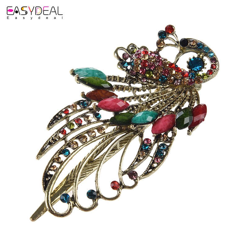 Lovely Vintage Crystal Peacock Hair Clips Hairpins C For Hair