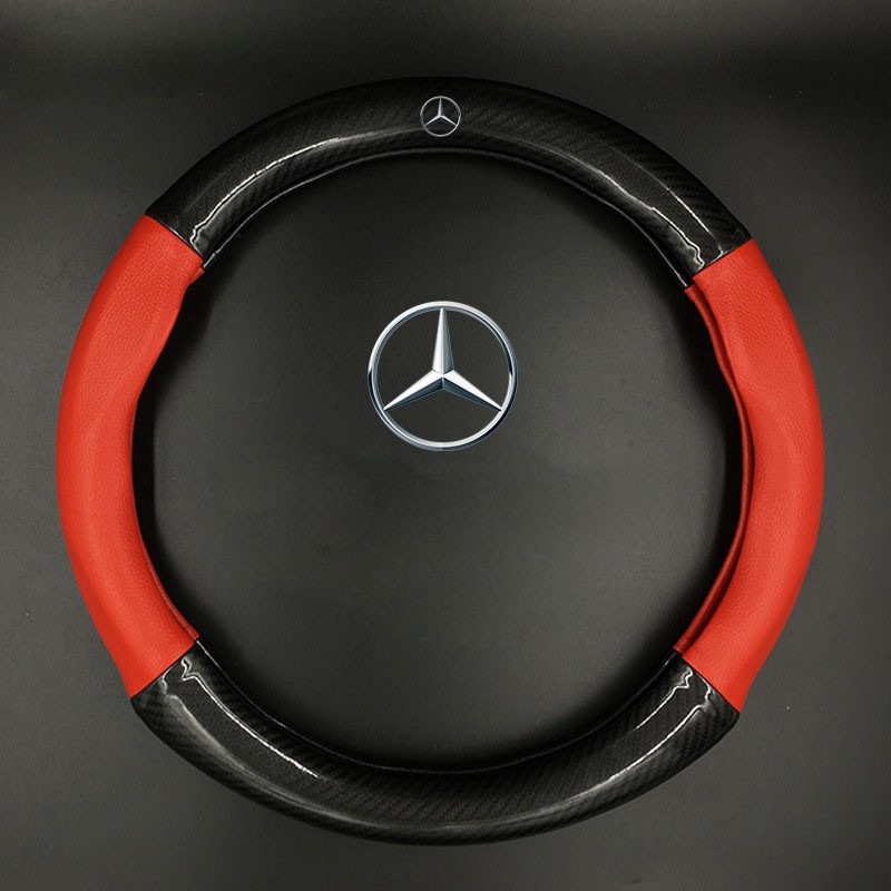 Carbon Leather Black Suede Car Steering Wheel Cover For Mercedes Benz Interior