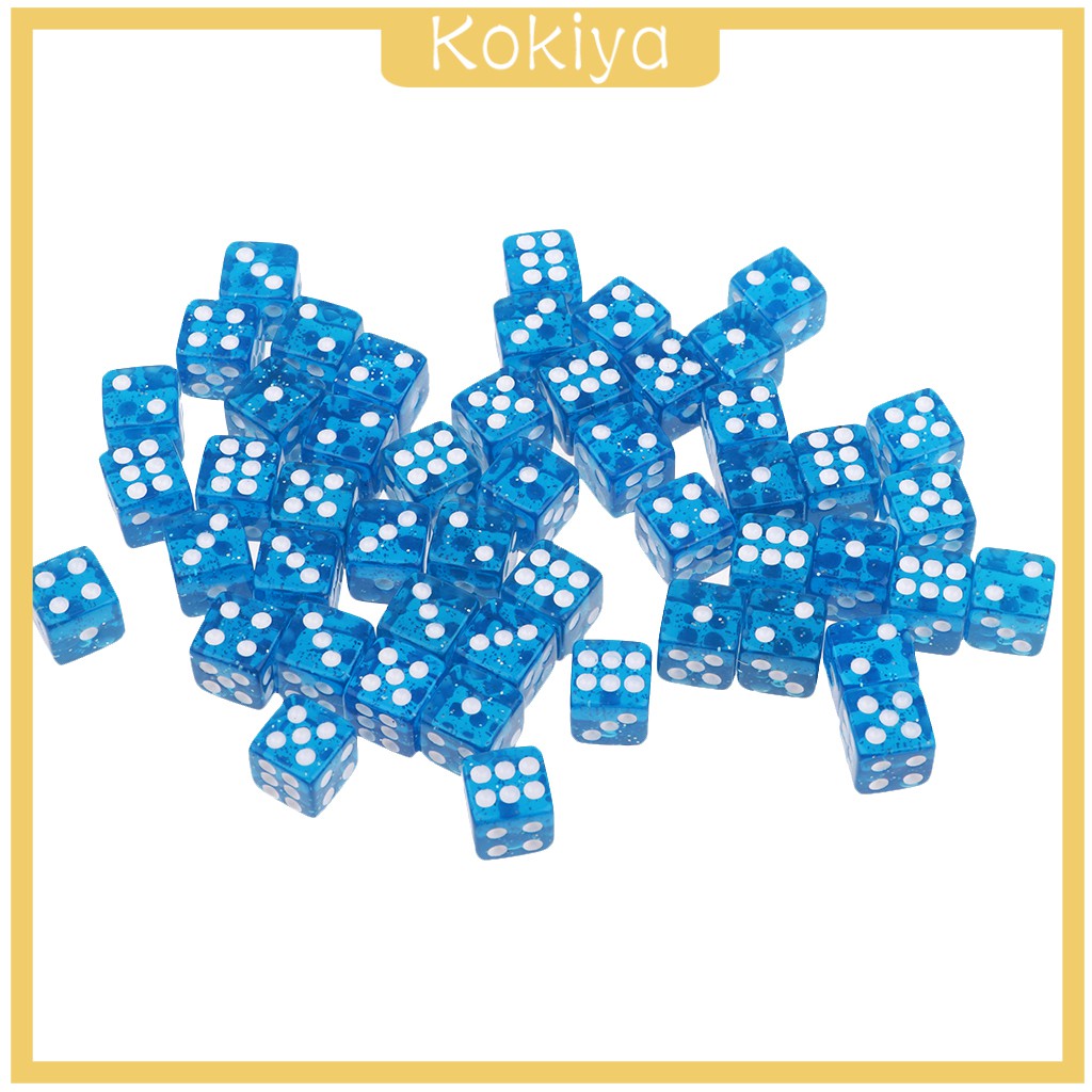 50pcs/set 12mm Acrylic Dot Dice 6 Sided for Party Bar KTV Game Prop Blue 