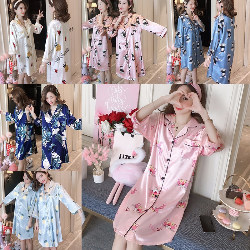 5XL Ready stock plus  size  women silk sleepwear Baju  Tidur  