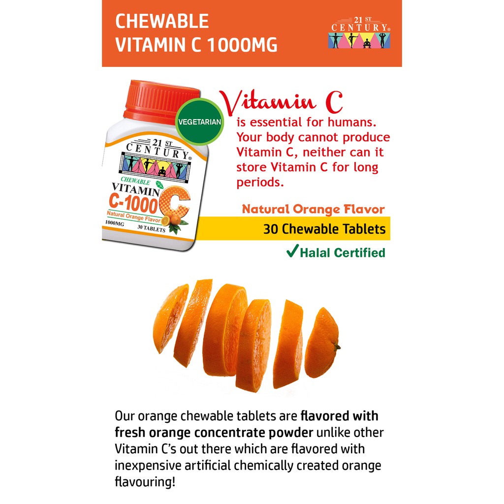 21st Century Vitamin C 1000 Orange Chewable 30 Vegetarian Tablets Shopee Singapore