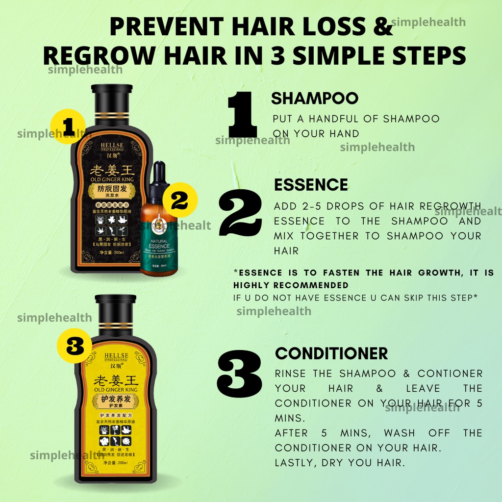 hellse ginger root booster tonic hair shampoo conditioner treatment scalp  rambut pelebat shampu gugur loss dandruff姜王防脱发 | Shopee Singapore