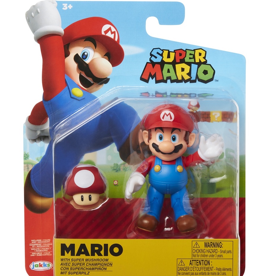 Super Mario 4 inch Mario with Super Mushroom Articulated and Bendable ...