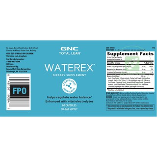 Image of thu nhỏ GNC Waterex 60 Capsules [Regulates Water Balance][All Natural herbal Blend][Vital Electrolytes] #1