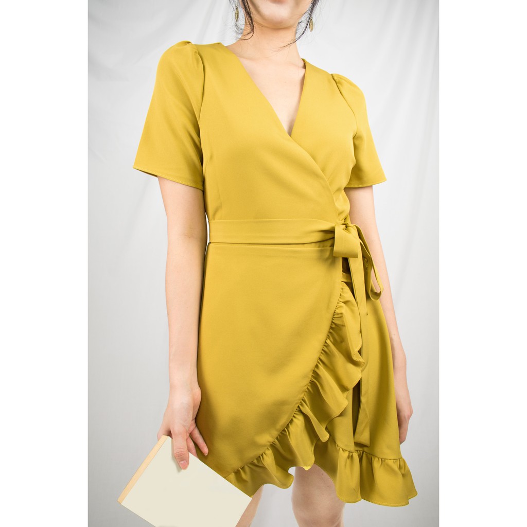 Lunairie Wrap Dress in Mustard | Shopee ...