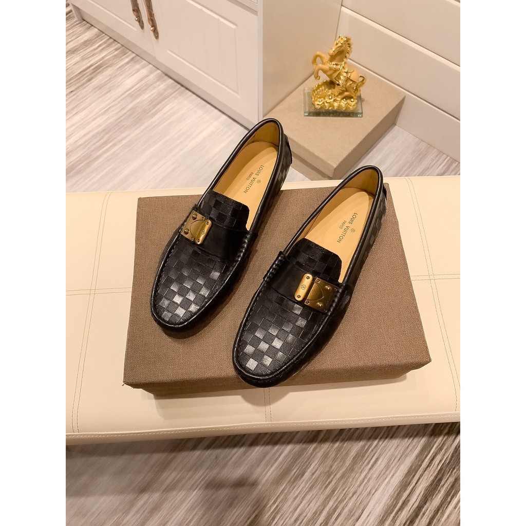 Original 2020 LV Louis Vuitton Men&#39;s Black Leather Loafers Casual Slip-Ons Shoes Size: 38-45 ...