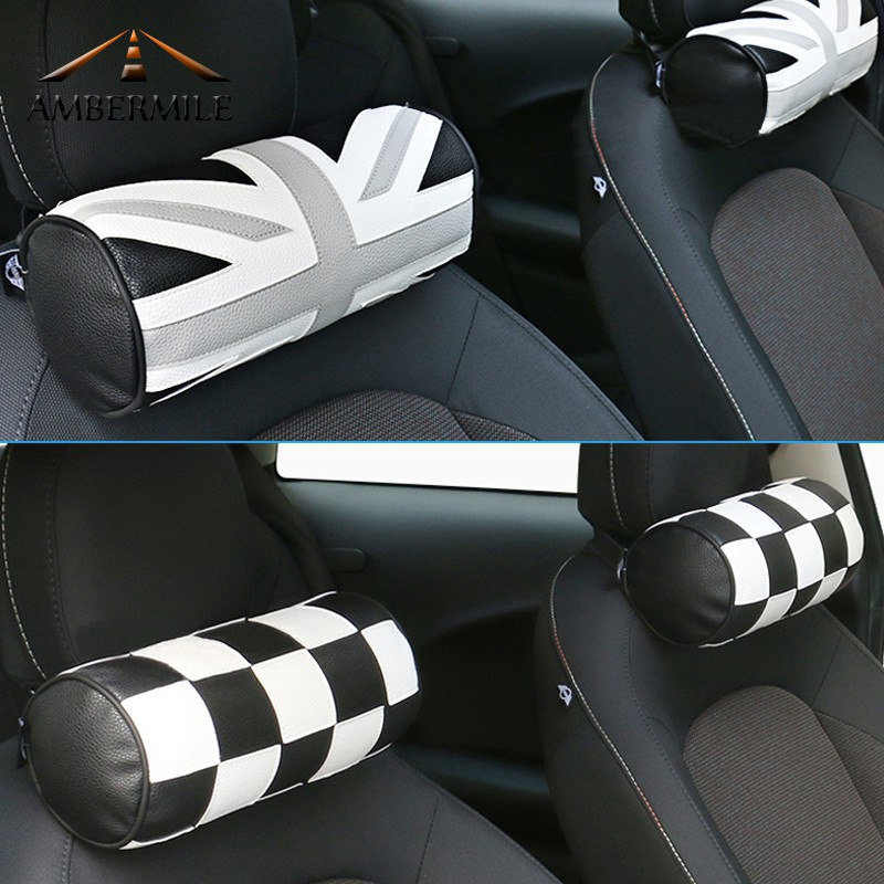2pcs Leather Bmw Mini Cooper Car Seat Headrest Neck Pillow Union Jack Pillow Shopee Singapore