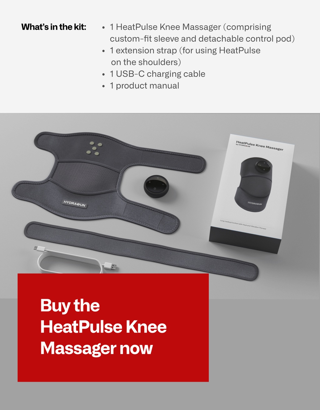 HYDRAGUN HeatPulse Knee Massager for Joint Pain Relief, Arthritis with